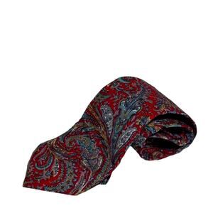Liberty Of London Paisley Mens Tie Cotton 80s Vintage Red Multicolor